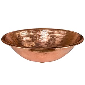 Drop-In Oval Hammered Copper 17 in. Bathroom Sink in Polished Copper