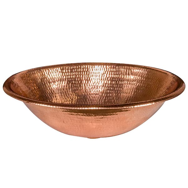 Premier Copper Products Drop-In Oval Hammered Copper 17 in. Bathroom Sink in Polished Copper