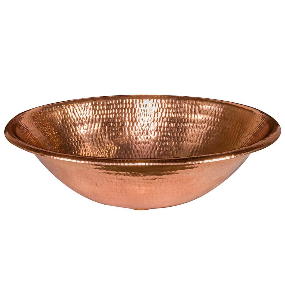 19" Oval Hammered Copper Bathroom Sink with Polished Finish