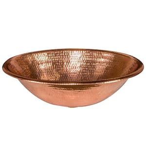 Drop-In Oval Hammered Copper 19 in. Bathroom Sink in Polished Copper