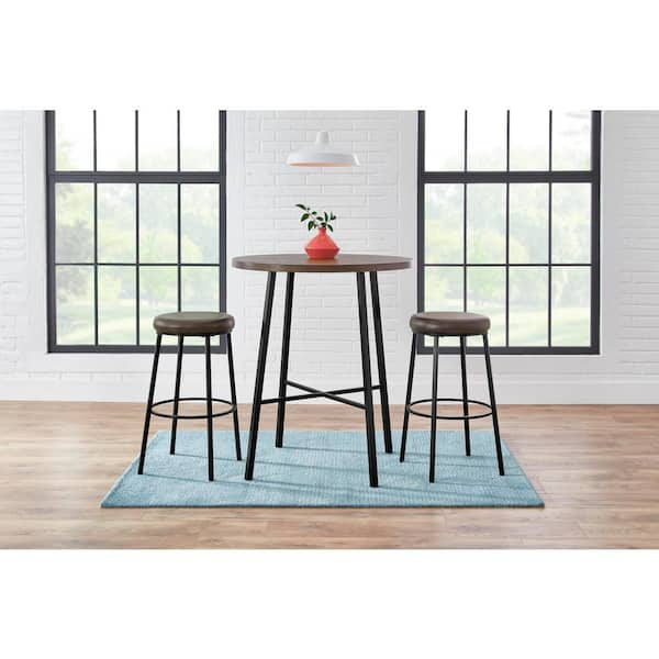 StyleWell Black Metal 3 Piece Dining Set with Chocolate Wood Top (36 in. W x 42 in. H)