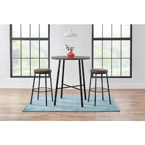 Black Metal 3 Piece Dining Set with Chocolate Wood Top (36 in. W x 42 in. H)