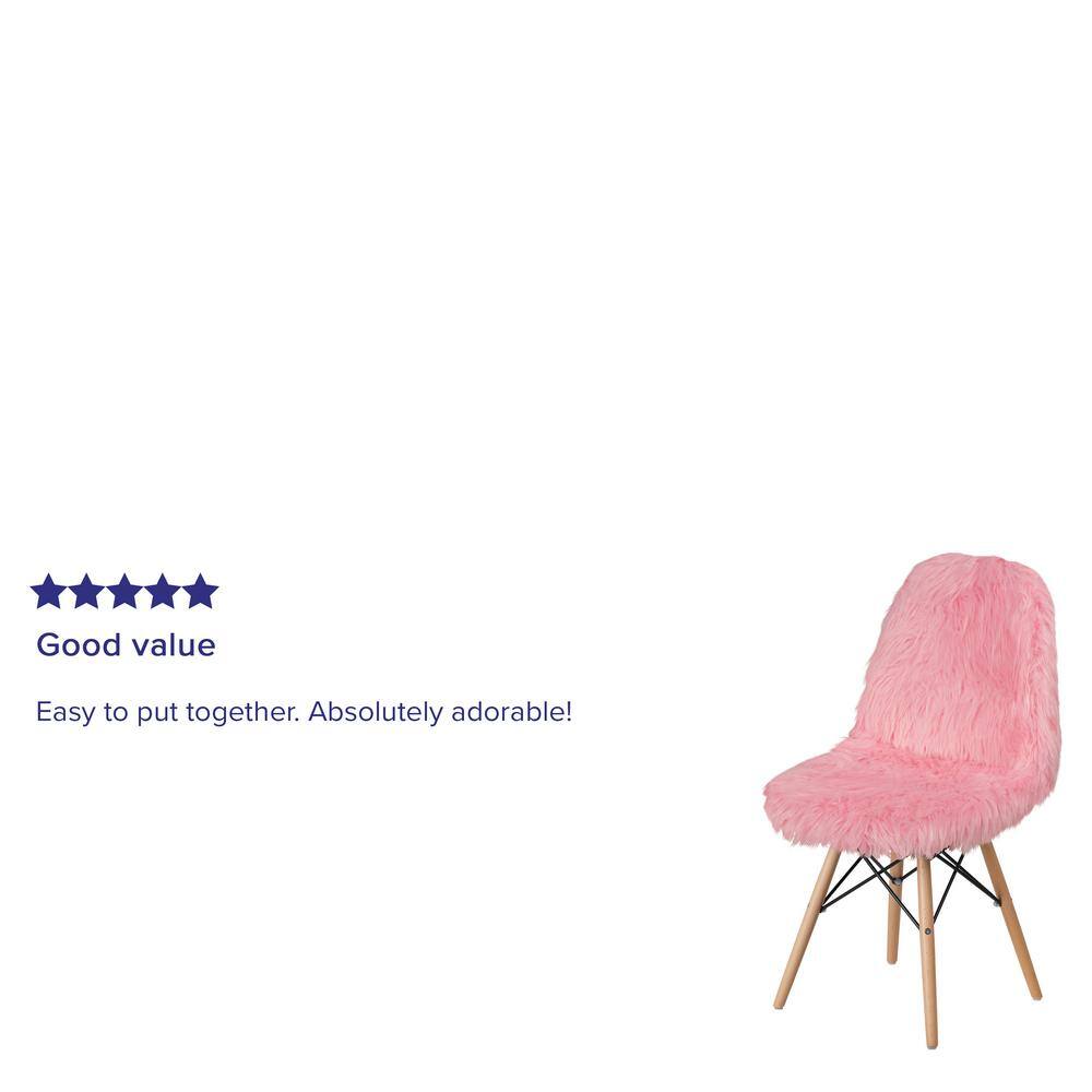 Retro Chic Light Pink Faux Fur Accent Chair with Beechwood Base