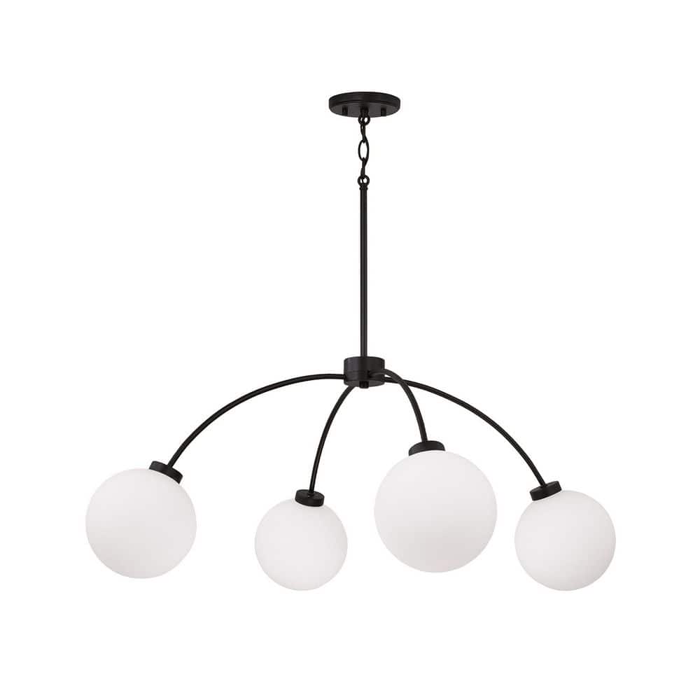 37 in. W x 15 in. H 4-Light Chandelier in Matte Black with Soft White Glass Globes price history on PriceWatchPro