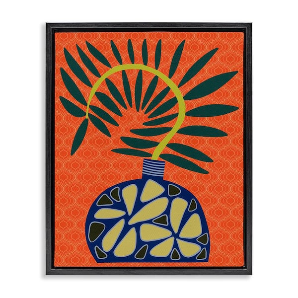 Stupell Industries Modern Vase on Orange by Regina Moore Black Floater Frame Nature Graphic Art Print 21 in. x 17 in.