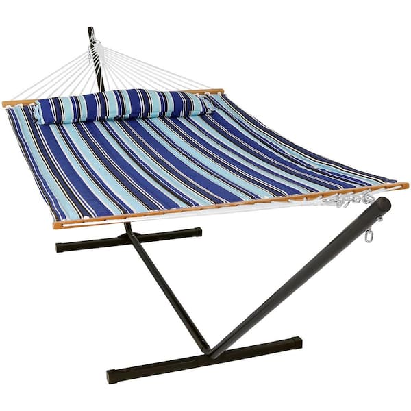 Sunnydaze 10-3/4 ft. Quilted 2-Person Hammock with 12 ft. Stand in Catalina Beach