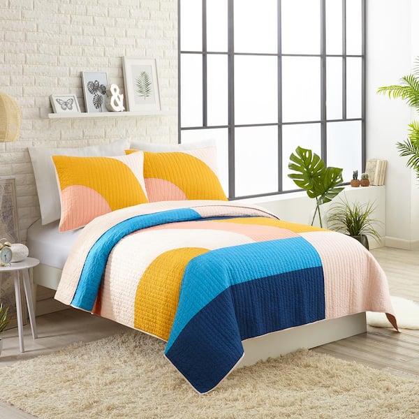 MAKERS COLLECTIVE Modshapes 2-Piece Blue Solid Cotton Twin Quilt Set By Ampersand