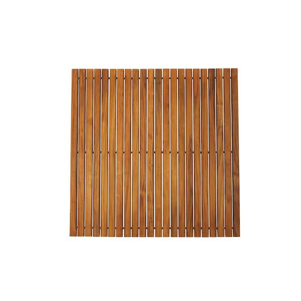 Unbranded Oiled Brown Teak Indoor and Outdoor String Mat with Rubber Footing 30 in. x 30 in.