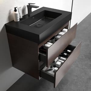 Alice 30.00 in. W x 18.10 in. D x 25.20 in. H Wall Mounting Bath Vanity in Rose Wood with Black Top