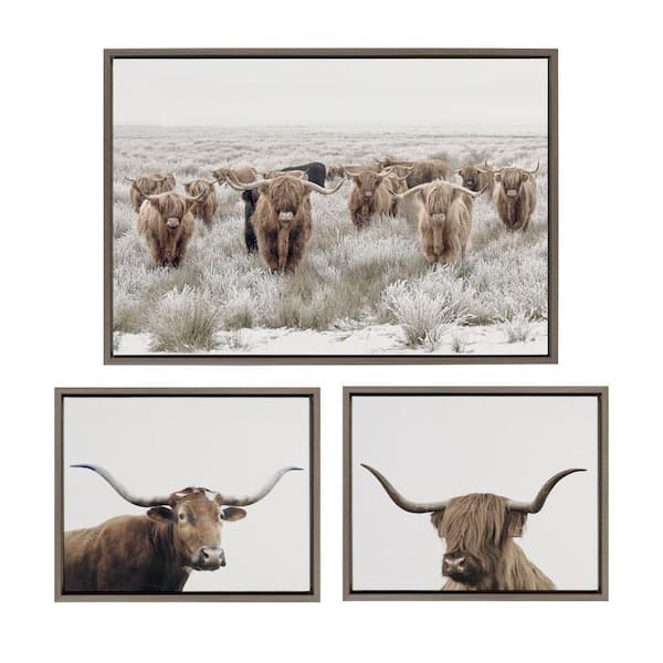 Kate and Laurel Sylvie Texas Longhorn by the Creative Bunch Studio 3-Piece Framed Art Print 23 in. x 33 in.