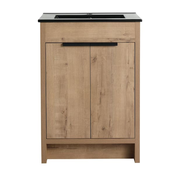 24 in. W x 18.3 in. D x 34.3 in. H Single Sink Free-Standing Bath Vanity in Brown with Black Ceramic Top