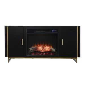 Biddenham Touch Screen Electric Fireplace Console with Media Storage in Black