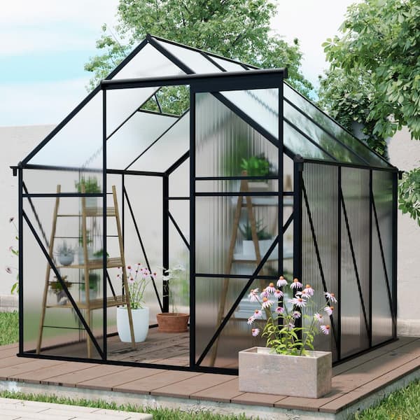 Unbranded - 6 ft. x 6 ft. Outdoor Polycarbonate Heavy Duty Walk-In Greenhouse w/ Elevated Base and Anchored Aluminum for All Seasons