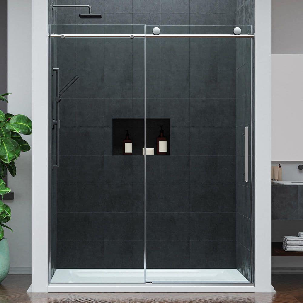 ANZZI Mountain 60 in. Reversible Frameless Sliding Deco-Glass