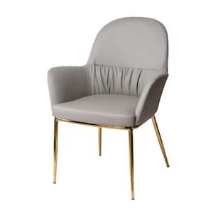 Modern Gray and Gold Vegan Faux Leather and Metal Cushioned Seat Arm Chair