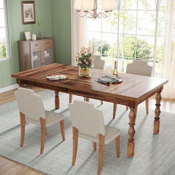 Halseey Walnut Rectangle Wood Rectangle 62 in. 4-Legs Carved Turned Breakfast Dinner Kitchen Dining Table Seats 6