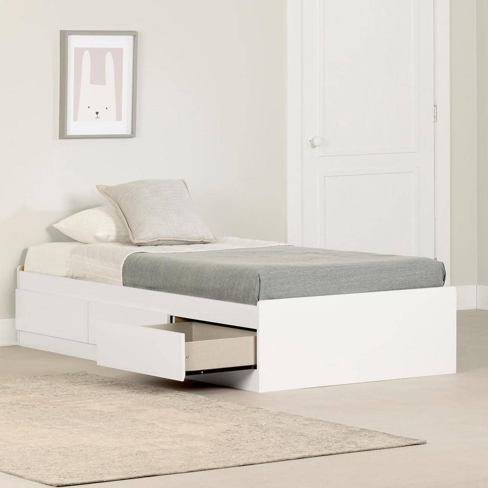 Twin Fusion White Wood Frame Mates Bed with 3 Storage Drawers
