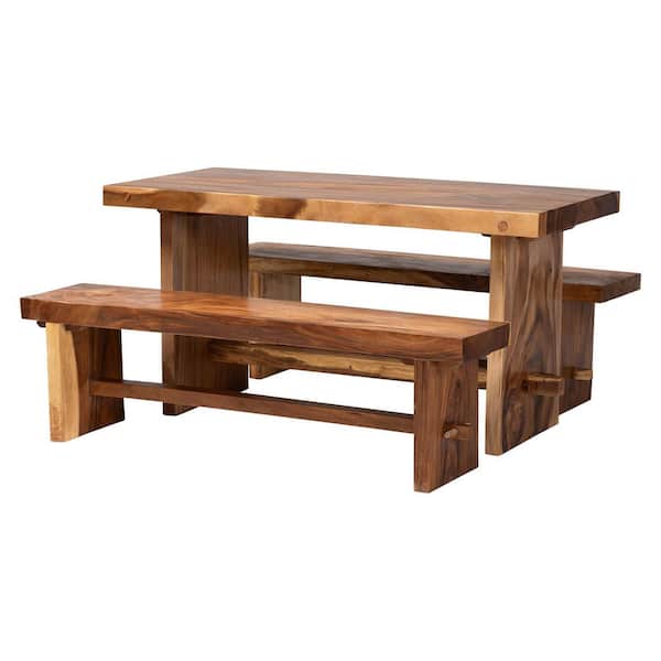 Biyu Natural Brown Suar Wood 3-Piece Dining Set