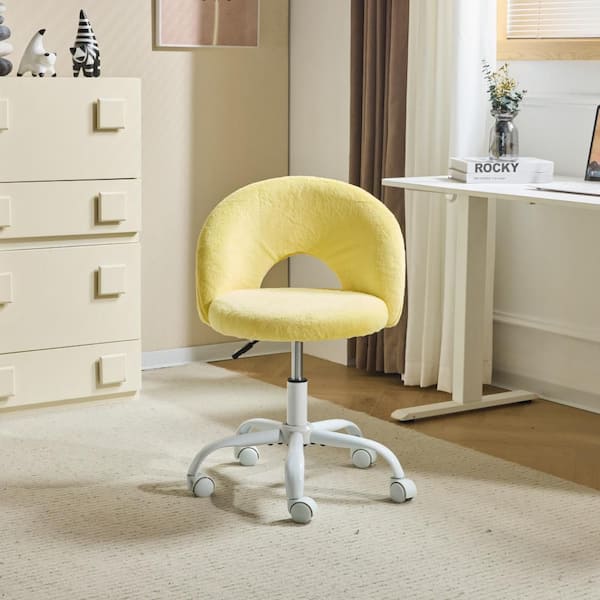 Velvet Fabric Swivel Office Chair Task Chair in Duckling Yellow with Armless