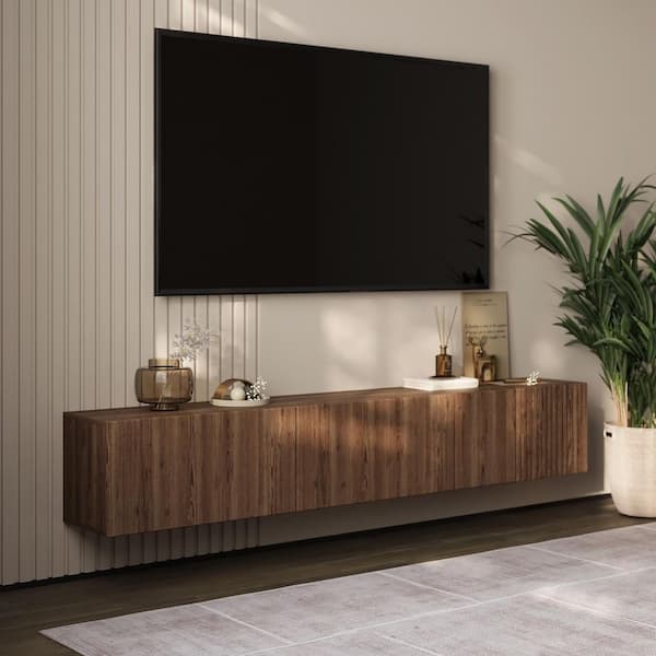 LIVING SKOG Alessio 71 in Brown . Floating TV Stand Fits TV's up to 75 in. with Wall Mount Feature