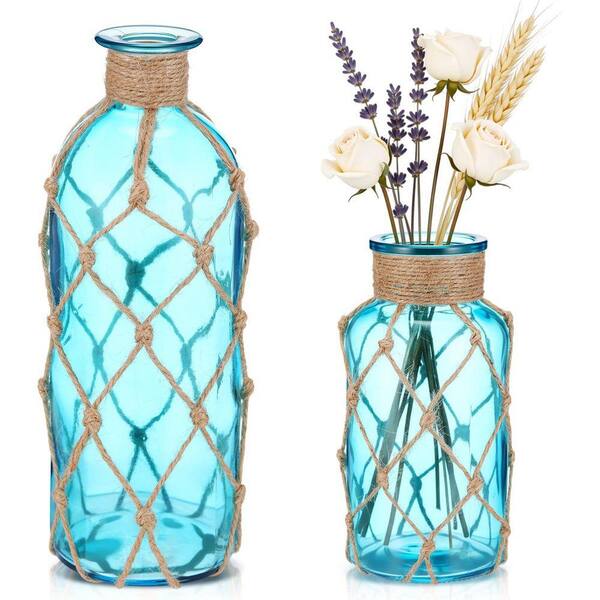 Coastal Glass Series 8.07 in. in Blue Glass Bottle Decorative Vase