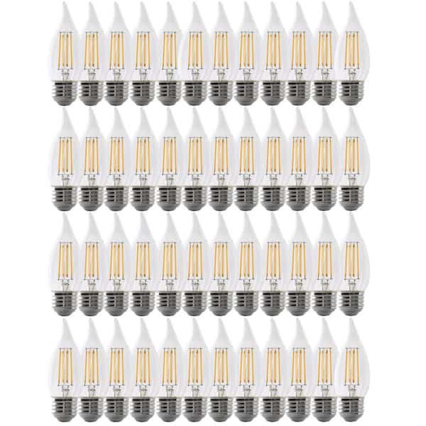 Feit Electric 60-Watt Equivalent BA10 E26 Medium Dimmable Filament CEC Flame Tip Clear Glass LED Light Bulb Soft White (48-Pack)