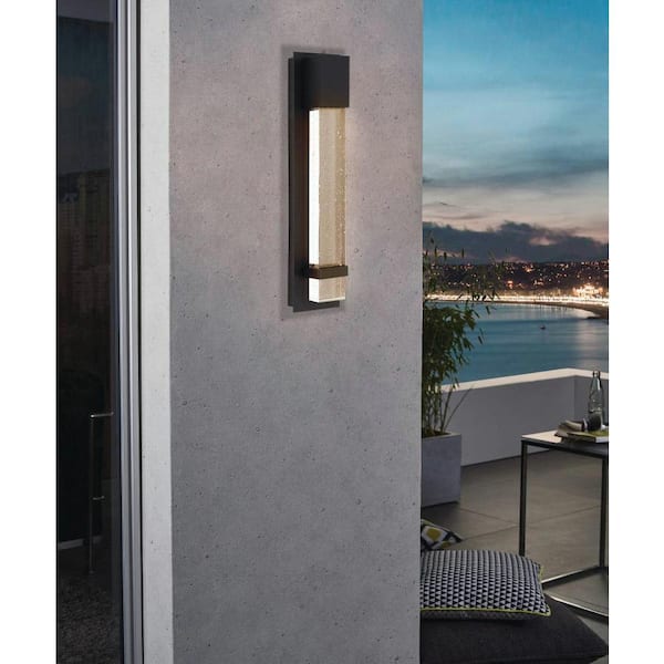 Venecia 2.52 in. W x 14.8 in. H 1-Light Matte Black LED Outdoor Wall Lantern Sconce with Clear Bubble Glass