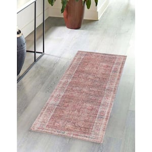 Nostalgia Euphoria Rust Red and Brown 2 ft. 7 in. x 14 ft. Runner Machine Washable Area Rug