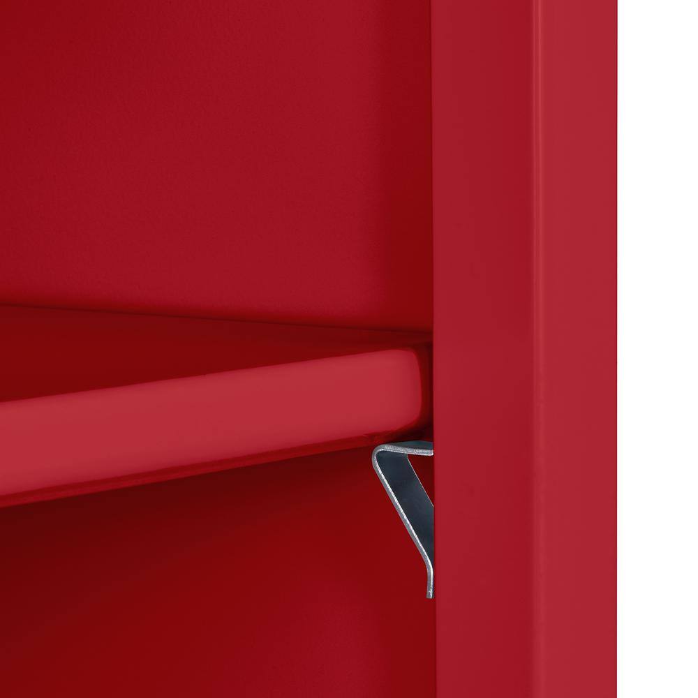 Adjustable Red Powder-Coated Steel 3-Shelf Bookcase