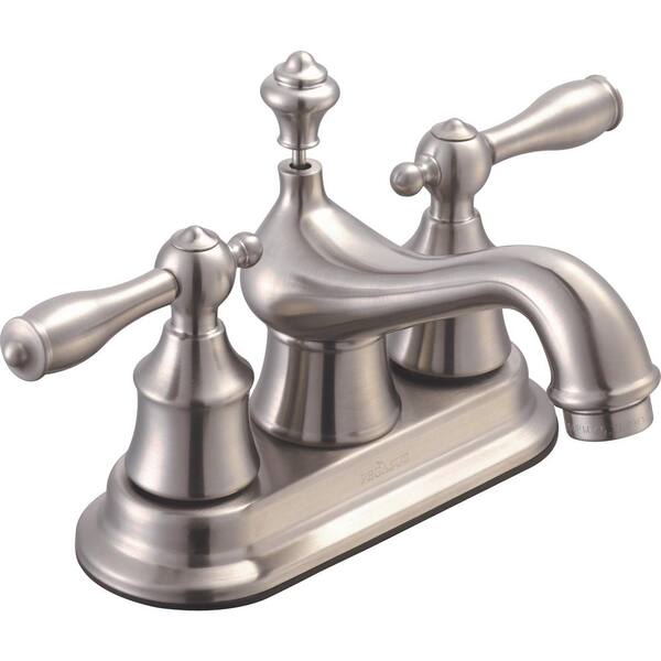 Glacier Bay Estates 4 in. Centerset 2-Handle Low-Arc Bathroom Faucet with Pop-Up Assembly in Brushed Nickel