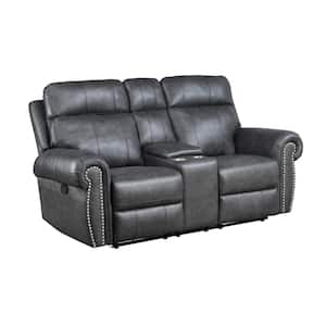 74.5 in. Rolled Arm Faux Leather Rectangle Loveseat Recliner Sofa in. Gray