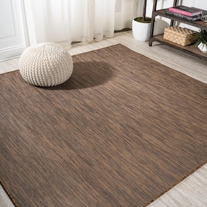 Ethan Modern Flatweave Brown 6 ft. 7 in. Solid Square Indoor/Outdoor Area Rug