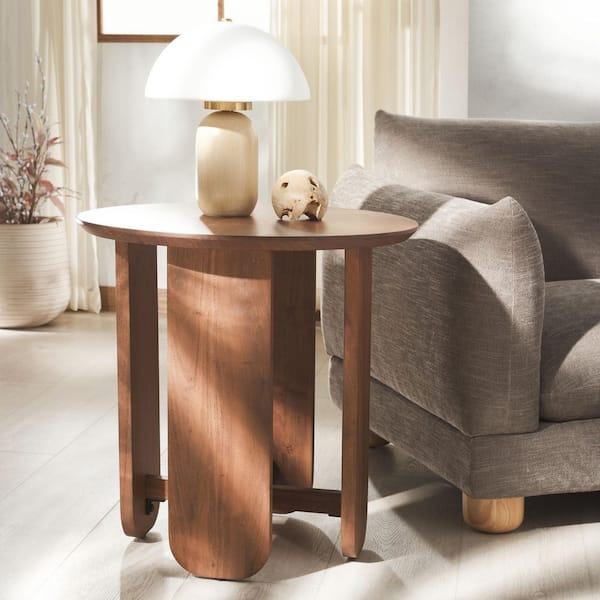 Raybelina 24 in. Walnut Round Wood End Table