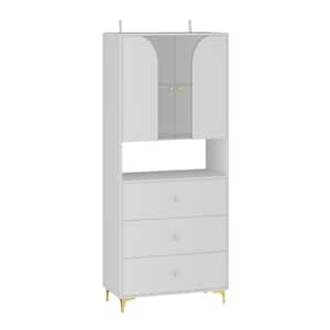 White 31.4 in. W x 74.8 in. H Wooden Wine Cabinet, Sideboard, Storage Cabinet with 3 Shelves, 2-Drawers and 2-Doors