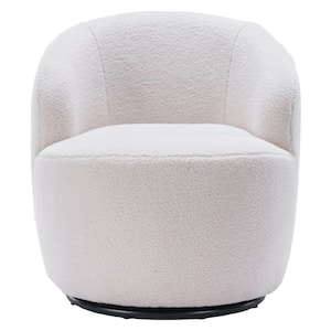 White Teddy Fabric Swivel Accent Barrel Chair