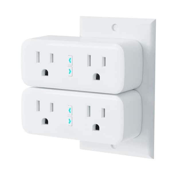15A White Smart Plug Wi-Fi Outlet with Remote Control, Voice Control, Timer, No Hub Required for Indoor Use, 2-Pack