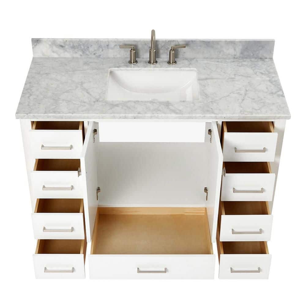 Cambridge 49-Inch White Marble Top Single Sink Bathroom Vanity