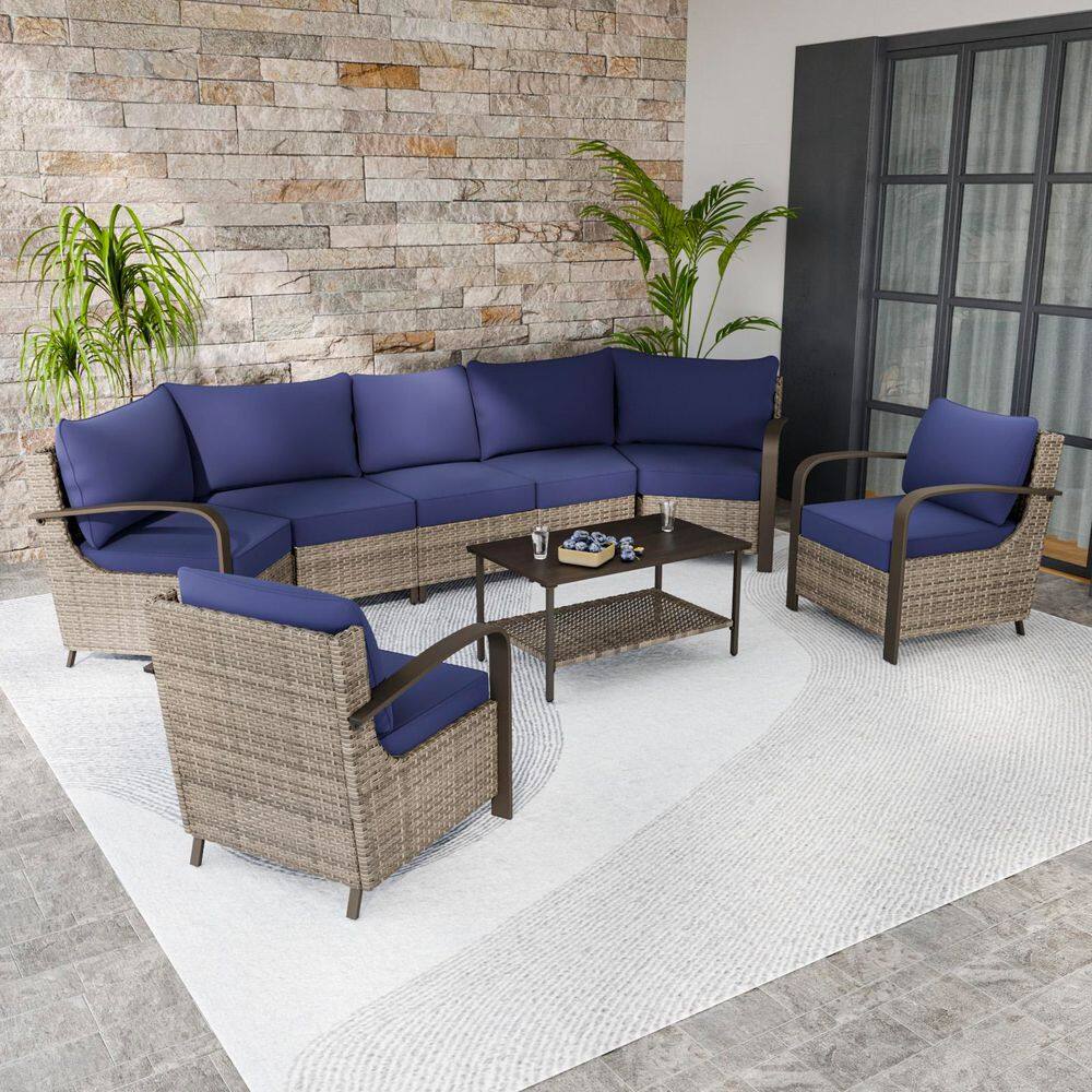 8-Piece Wicker Patio Conversation Sectional Seating Set with Blue Cushions price history on PriceWatchPro