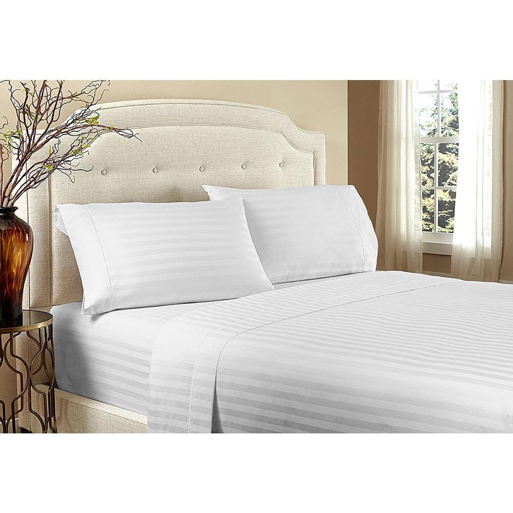 Queen White Stripe Deep Pocket Microfiber Sheet Set