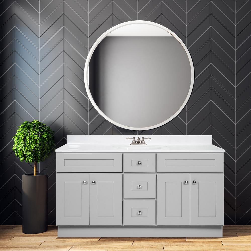 Brookings 60-Inch Gray Shaker Bathroom Vanity Cabinet