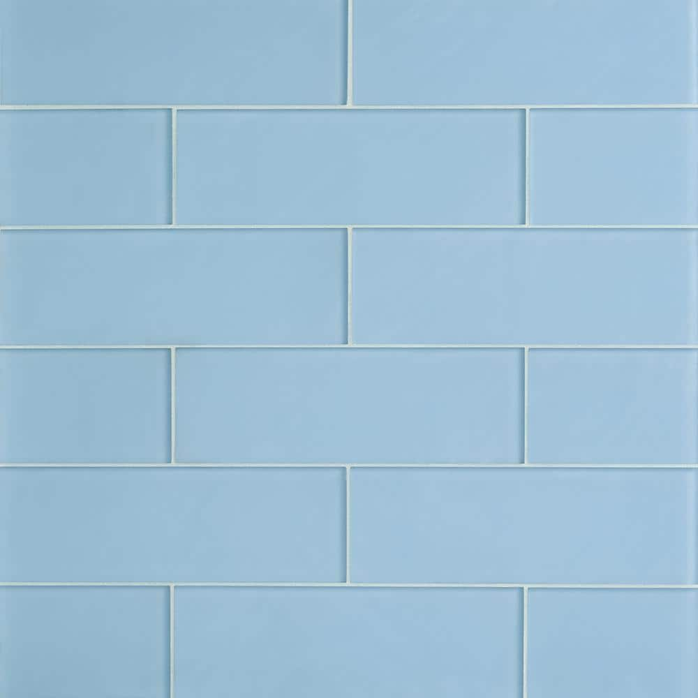 Ivy Hill Tile Contempo 4 in. x 12 in. Blue Gray Frosted Glass Wall Tile ...