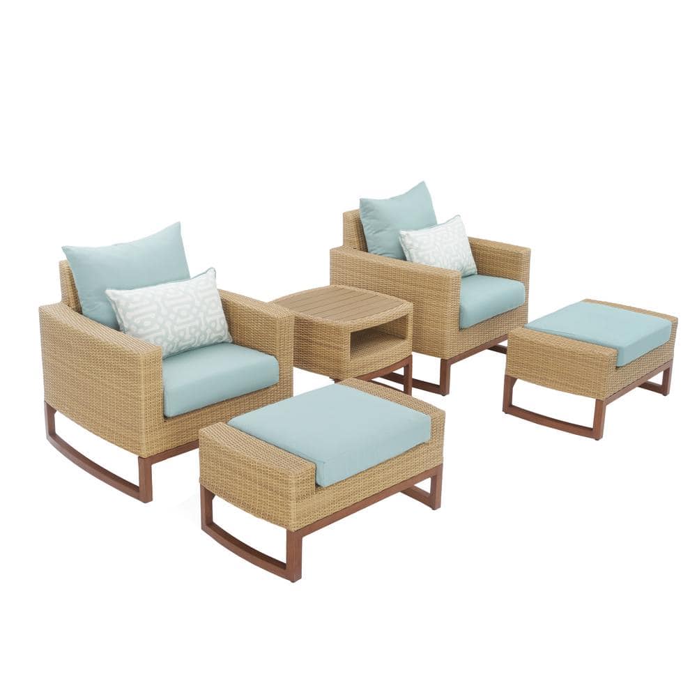 Mili 5-Piece Wicker Patio Deep Seating Conversation Set with Sunbrella Spa Blue Cushions -  RST BRANDS, PECLB5-MIL-SPAK