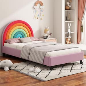 Cute Style Wood Frame Twin Size Upholstered Platform Bed for Boys and Girls, Pink