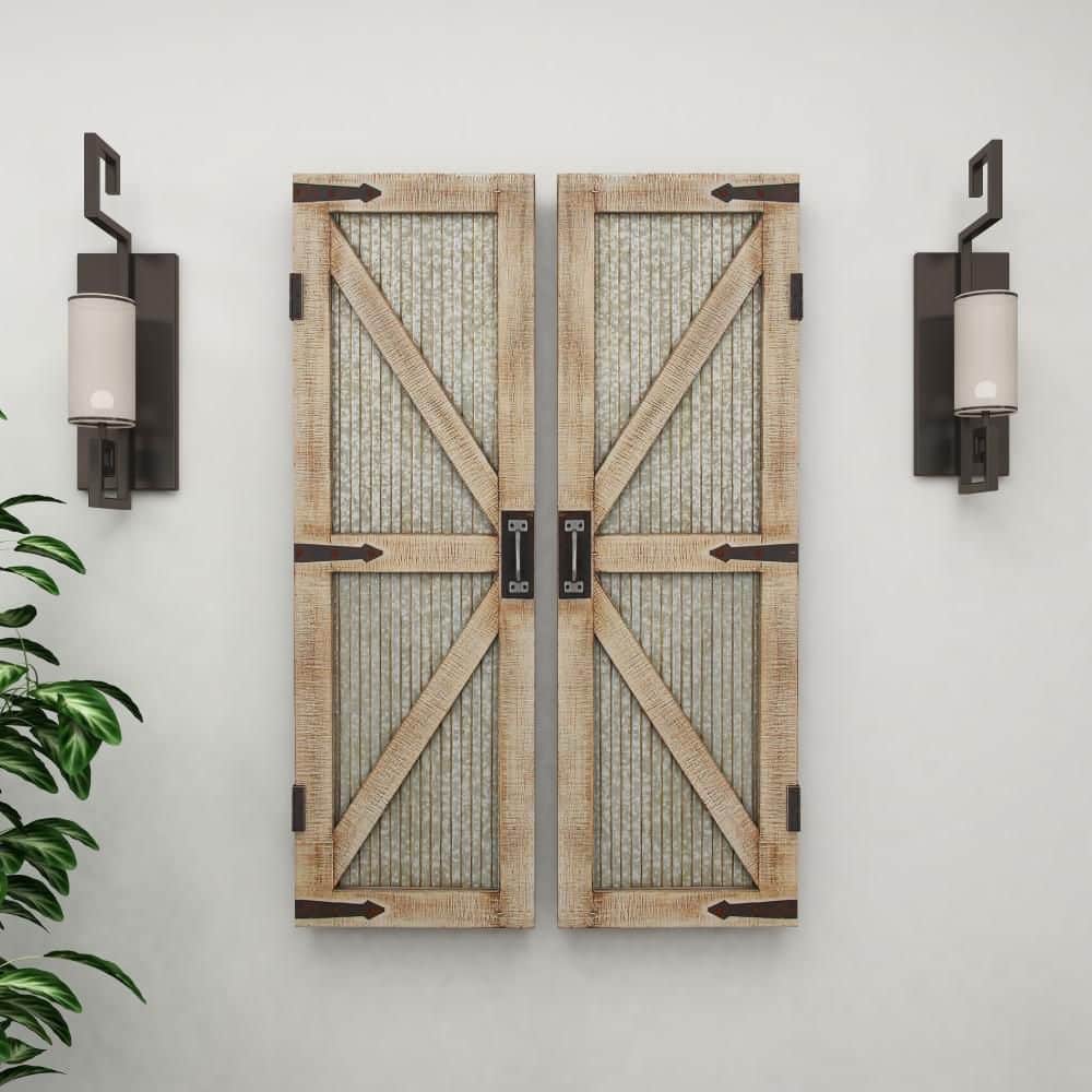 Rustic Silver Metal Barn Door Wall Decor Set - Farmhouse Style