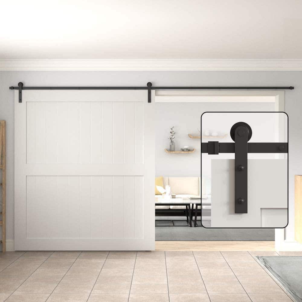 Black Steel Sliding Barn Door Hardware Kit, 156 in.
