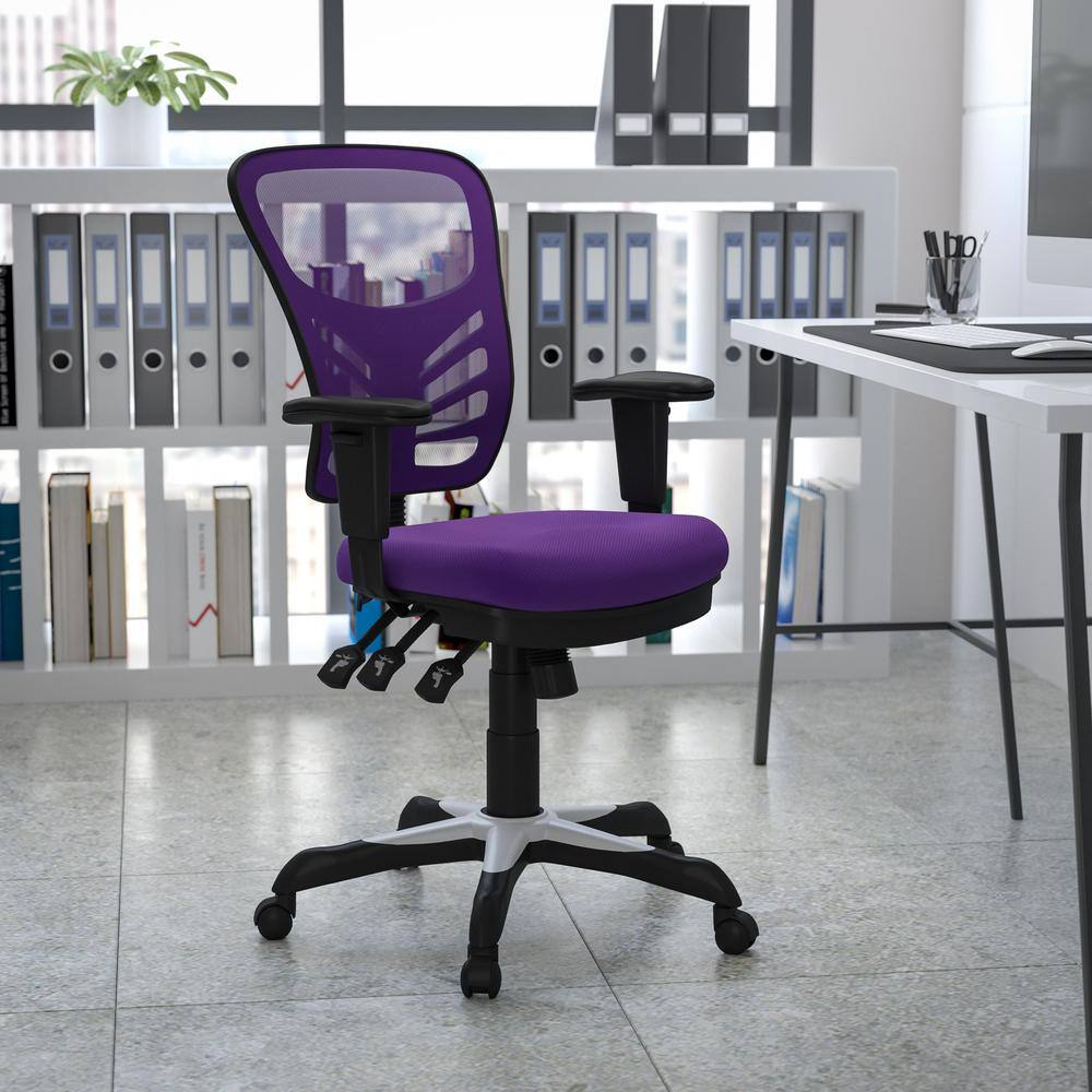 Mid-Back Purple Mesh Executive Swivel Office Chair with Adjustable Arms