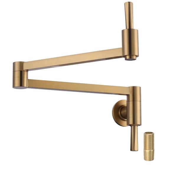 VEVETTA Wall Mounted Pot Filler Kitchen Faucet with Double Handles and 360° Spout Swivel in Brushed Gold