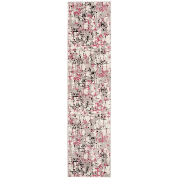 SAFAVIEH Skyler Gray/Pink 2 ft. x 8 ft. Abstract Runner Rug
