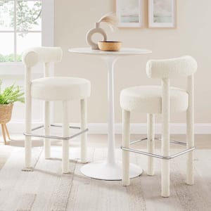 Toulouse 30 in. in Ivory Silver Wood Boucle Fabric Bar Stool - Set of 2