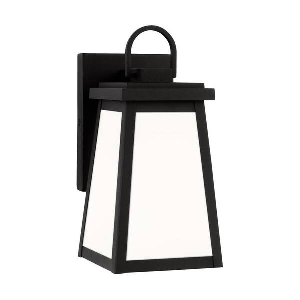 Generation Lighting - Studio Founders Small 1-Light Black Exterior Outdoor Wall Sconce,Clear and White Glass Panels Included, No Bulb Included